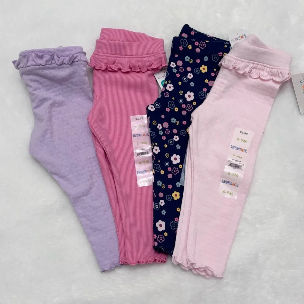 NWT Garanimals Set of Four Ruffle Baby Leggings Pastel and Floral Girl Size 6-9M - Picture 2 of 7